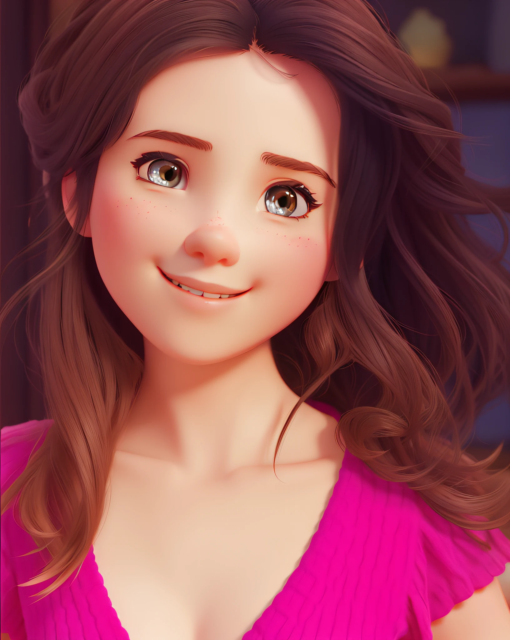 Make a beautiful girl, delicate and charming in Pixar Disney style
