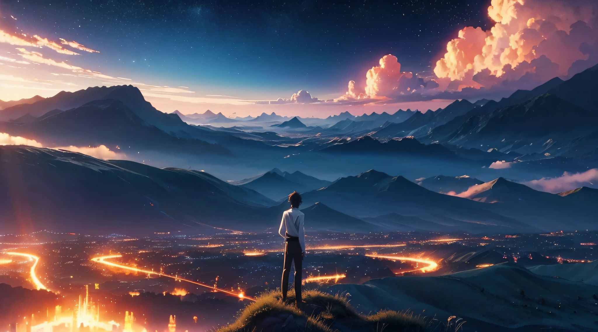 a painting of a beyond-dimensional fantasy world,reality infused with dreams,in a screenshot from the science fiction anime file by makoto shinkai