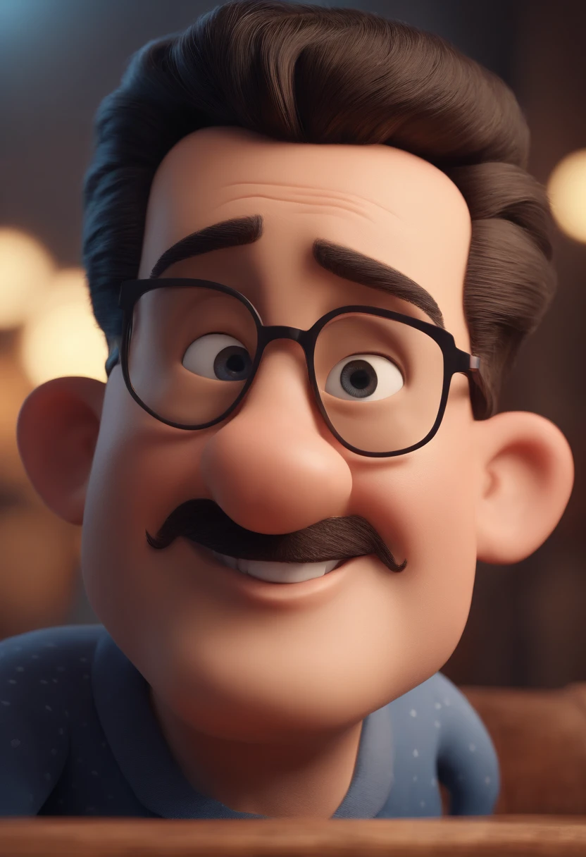 Cartoon character of a man with black glasses and a blue shirt, animation character, Caractere estilizado, animation style rendering, 3D estilizado, Arnold Maya render, 3 d render stylized, toon render keyshot, Personagem 3D, Personagem 3D, 3d rendering stylized, 3 d character render, personagem de desenho animado, Personagem de close up, Pose de personagem, (Estilo Pixar) (master part:1.2) (Bokeh) (best quality) (pele detalhada) (textura detalhada) (8k) (argila) (Cinematic lighting) (foco nítido