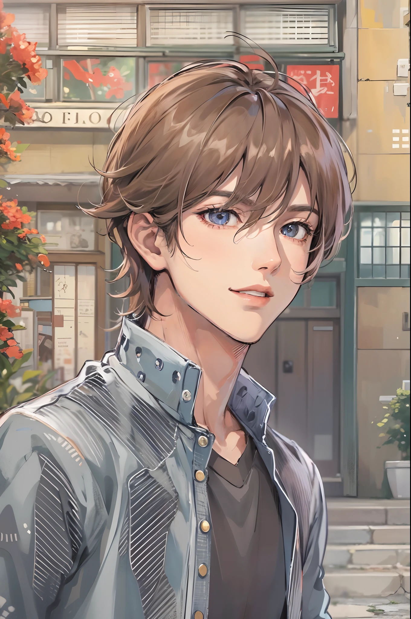Absurdres masterpiece HDR high quality picture of a character from Hana yori dango anime, 1 boy , character is with detailed face, casual colour of hair based on the anime, happy face, casual clothes , ((casual hair style:1 )) , anime eyes, light skin , 

Wearing casual outfit from anime, detailed outfit, nice background, masterpiece scenery