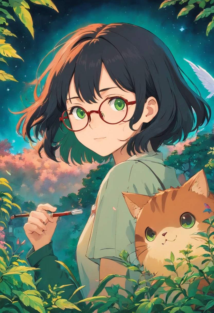 de capa de filme, um grupo de amigos, Where a man with short wavy hair wearing glasses with a short beard with a 24 year old and thin, A woman next to her green eyes red curly hair wearing glasses, ao lado dela, outra mulher morena cabelo liso preto, ao lado dela outra mulher branca cabelo cacheado preto