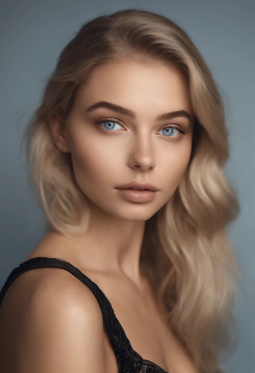 Femme Arafed en entier , fille sexy aux yeux bleus, ultra realist, Meticulous details, Portrait Sophie Mudd, cheveux blonds, looking straight at camera, Visage avec Artgram,