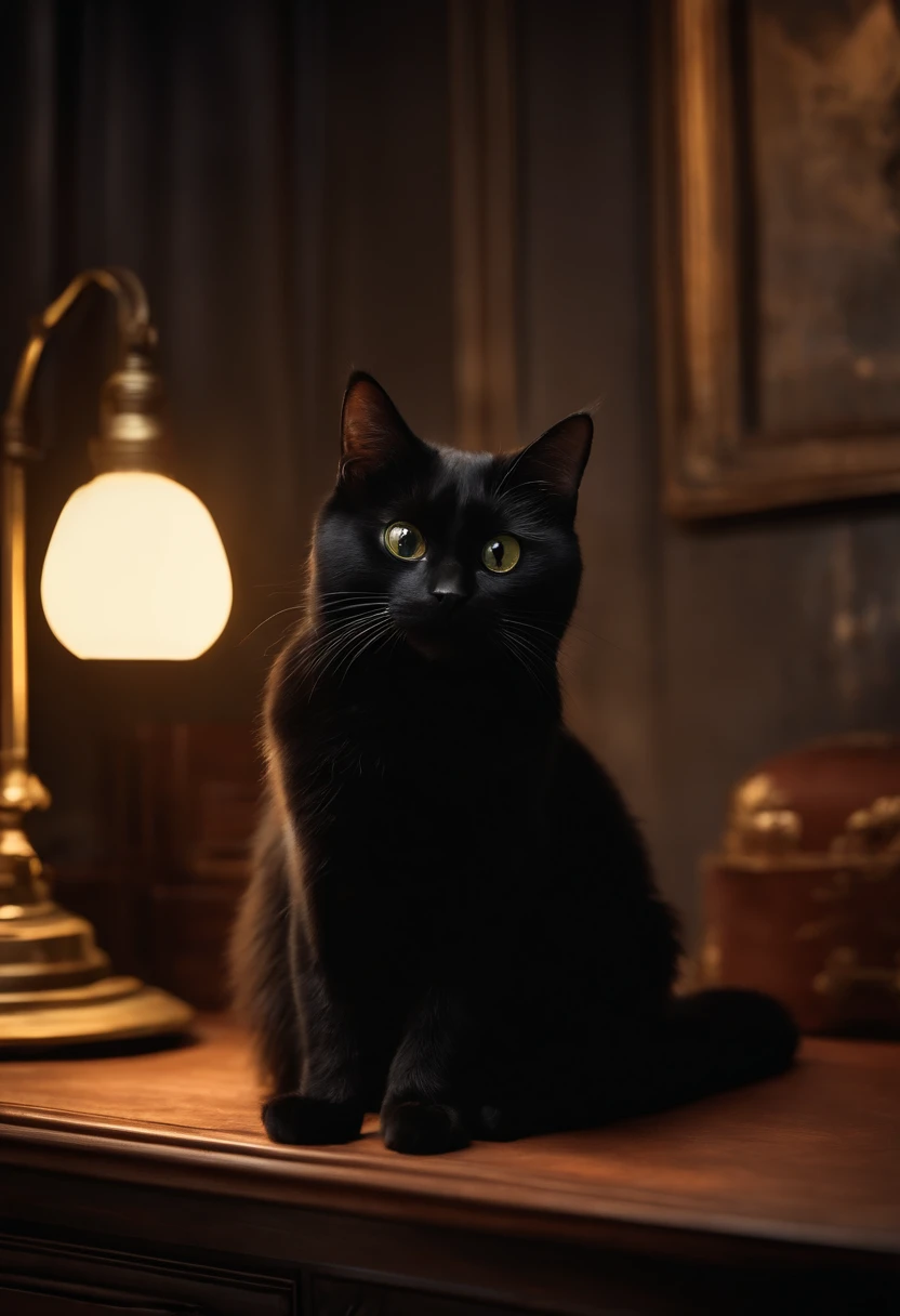 Contemporary American Antique Room, Black cat wall clock, News Trailer, Pixar, UHD, ccurate, Detalhes altos, Premiado, best quality