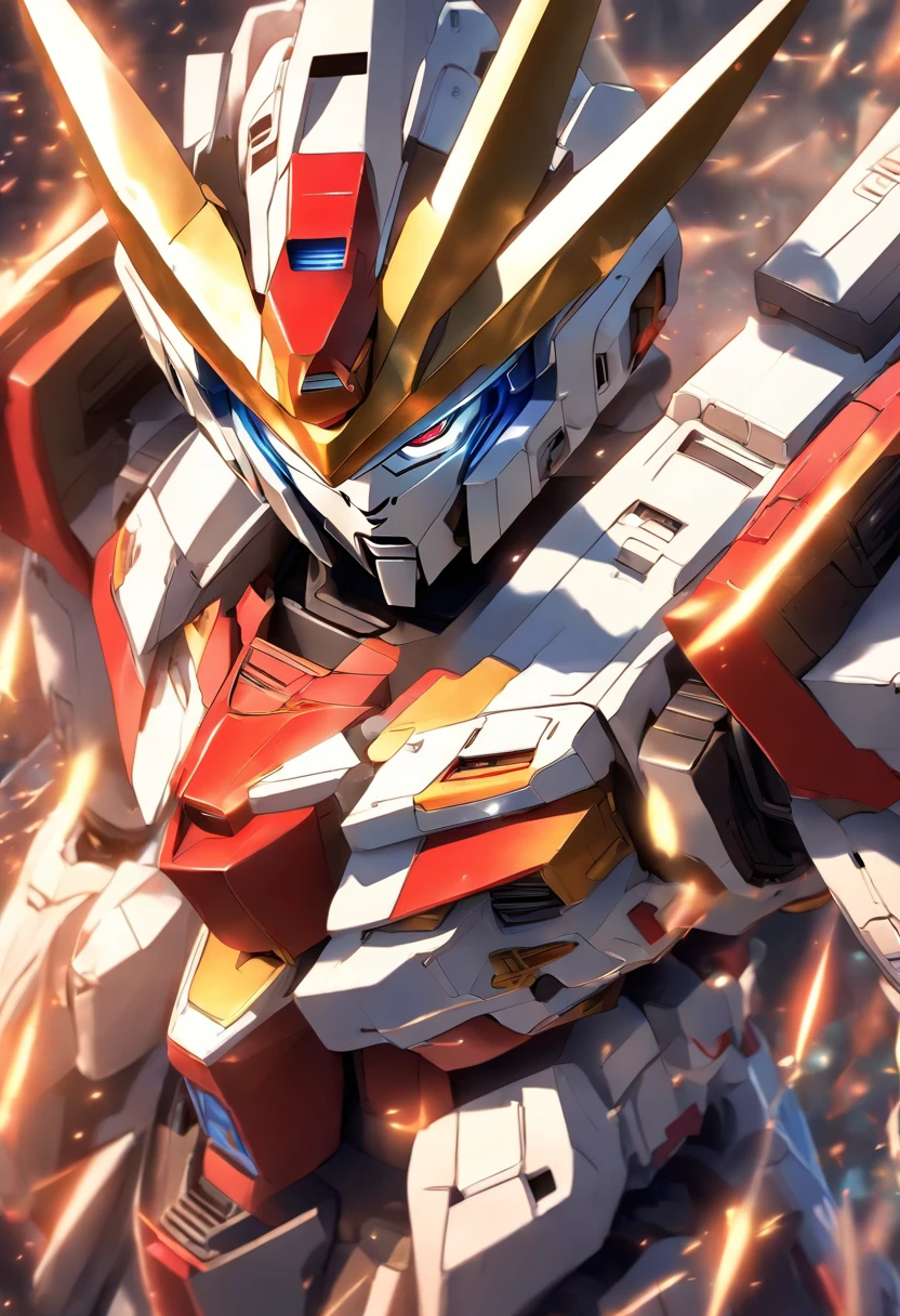 (Pixar style),gundam babatos, model, real robot,gem、Gold Coins,Small Character Models, Right-to-left light source, Rum Light, Right-to-left light source, realistic proportions, Post Processing, ((Right angle view)), super detail, Realistic, super realistic, Photoreal display,