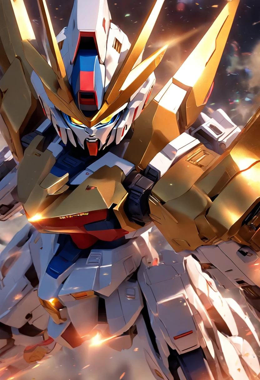 (Pixar style),gundam babatos, model, real robot,gem、Gold Coins,Small Character Models, Right-to-left light source, Rum Light, Right-to-left light source, realistic proportions, Post Processing, ((Right angle view)), super detail, Realistic, super realistic, Photoreal display,