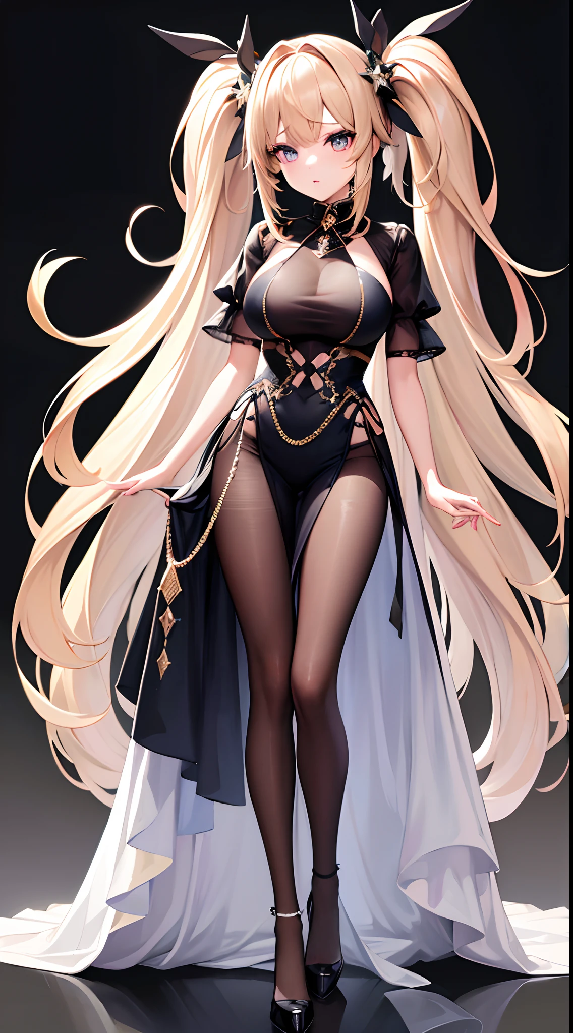 ((Best Quality)), (ultra-detailliert), ((Extremely detailed)), (Beautiful), ((Kawaii Girl)),  ((UHD)), (masterpiece), (high quality), (best quality), (4K), (high quality), 1, solo girl, one girl, (hair long two side up), hair intakes, long hair, parted bangs, platinum blond hair, jade colored eyes, tsurime, large breasts, paint right up to the tip of the head,((transparent background)),(solo),standing,(wearing shoes on feet),((is wearing Idol Costumes)),good girl, beautiful detailed eyes,good looking,((an extremely delicate and beautiful)),make the eyes the same shape and color on both sides, anime style
