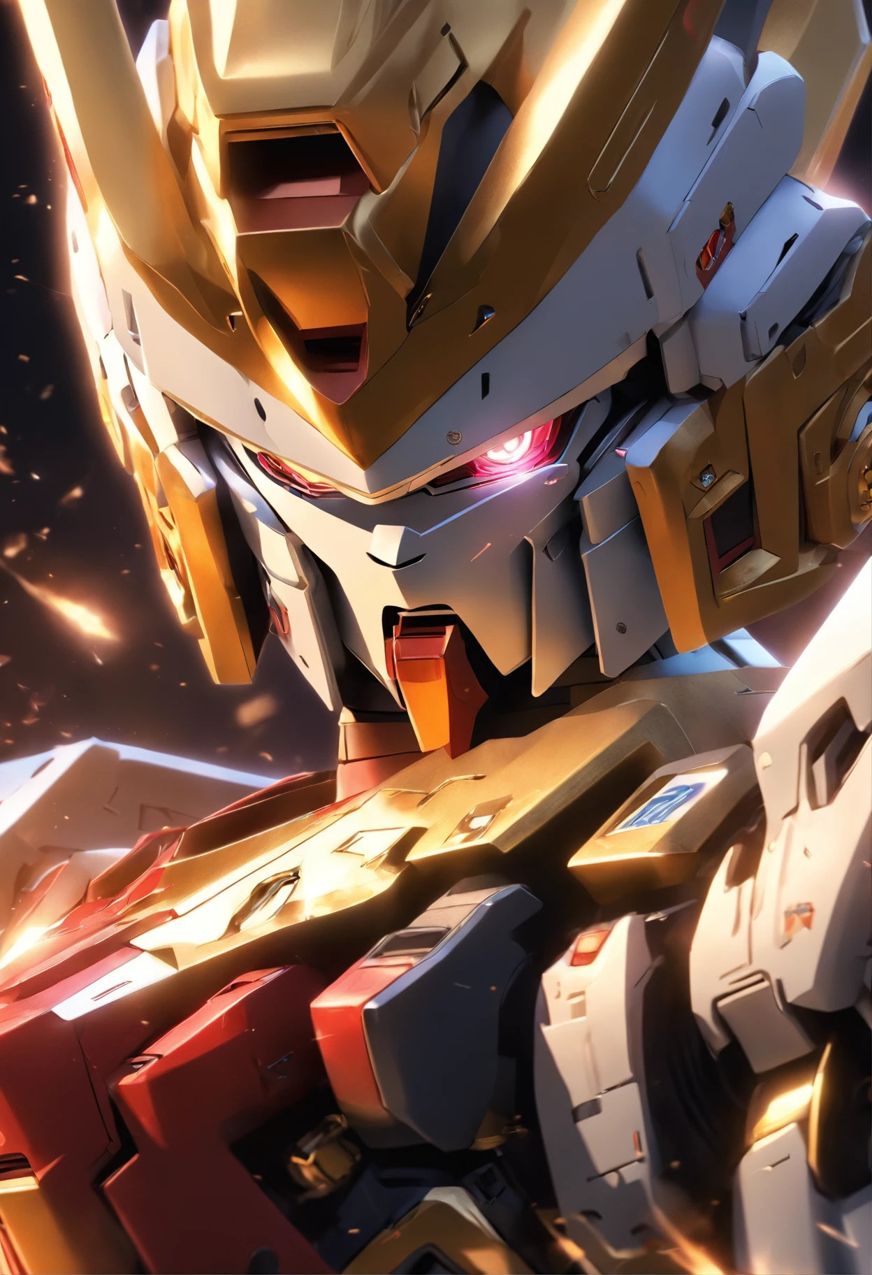（Pixar style),gundam babatos, model, real robot，gem、Gold Coins，Small Character Models, Right-to-left light source, Rum Light, Right-to-left light source, realistic proportions, Post Processing, ((Right angle view)), super detail, Realistic, super realistic, Photoreal display,