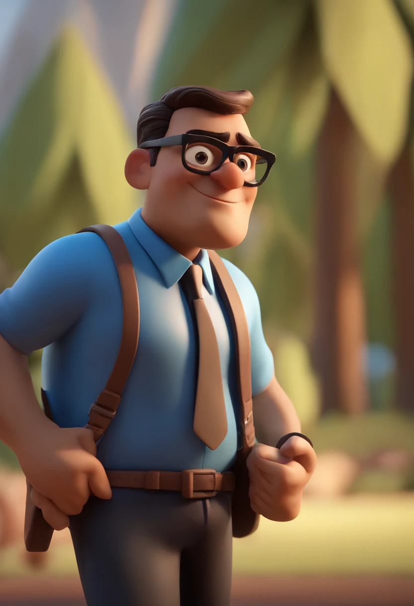 Cartoon character of a man wearing black glasses and a blue shirt, um personagem animado, Caractere estilizado, animation style rendering, 3D estilizado, Arnold Maya render, 3 d render stylized, toon render keyshot, Personagem 3D, Personagem 3D, 3d rendering stylized, 3 d character render, personagem de desenho animado, Personagem de close up, Pose de personagem, (Estilo Pixar) (master part:1.2) (Bokeh) (best quality) (pele detalhada) (textura detalhada) (8k) (argila) (Cinematic lighting) (foco nítido,Senta e vaza a parte superior do corpo