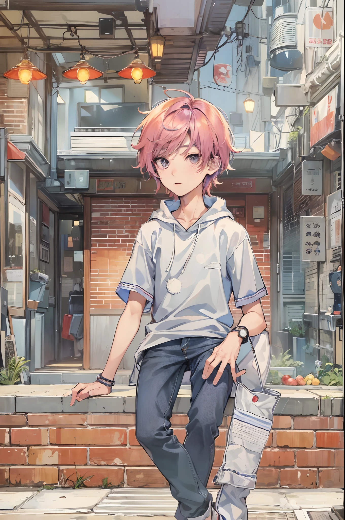 Absurdres masterpiece HDR high quality picture of a character from a famous Korean webtoon, 1 boy , character is with detailed face, casual colour of hair based on the anime, happy face, casual clothes , ((casual hair style:1 )) , anime eyes, light skin ,
Wearing casual outfit from anime, detailed outfit, nice background, masterpiece scenery