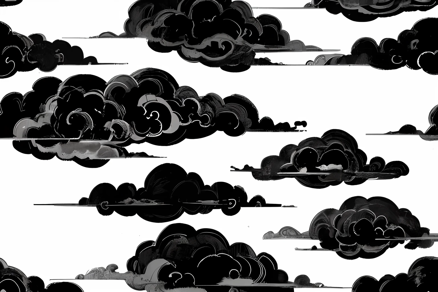 Black clouds, cloud pattern, seamless, white background