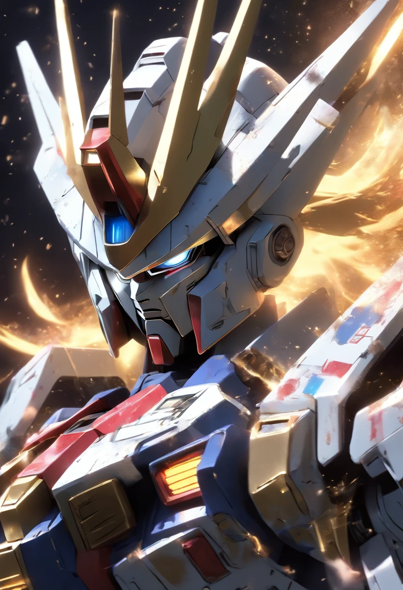 （Pixar style),gundam babatos, model, fighter, battle damaged , real robot，gem、Gold Coins，Small Character Models, Right-to-left light source, Rum Light, Right-to-left light source, realistic proportions, Post Processing, ((Right angle view)), super detail, Realistic, super realistic, Photoreal display,