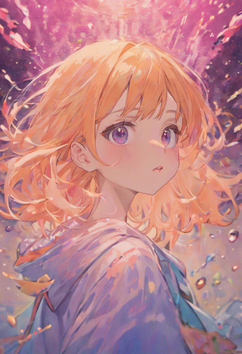 (masutepiece),(Best Quality:1.1),(Ultra-detailed),Best Illustration,finely detail,(Portrait:1.1),(intense close-ups),watercolor paiting)floating,1girl in,Solo,13 years old,slim,(extremely delicate and beautiful face),(Detailed beautiful eyes),pink thick lips,(disheveled hair),(Wearing a pink baggy T-shirt),Soft and lazy,(Simple background:1.2)Whole color background,Clear,4K