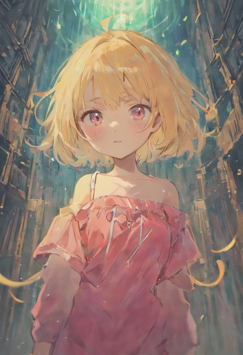 (masutepiece),(Best Quality:1.1),(Ultra-detailed),Best Illustration,finely detail,(Portrait:1.1),(intense close-ups),watercolor paiting)floating,1girl in,Solo,13 years old,slim,(extremely delicate and beautiful face),(Detailed beautiful eyes),pink thick lips,(disheveled hair),(Wearing a pink baggy T-shirt),Soft and lazy,(Simple background:1.2)Whole color background,Clear,4K
