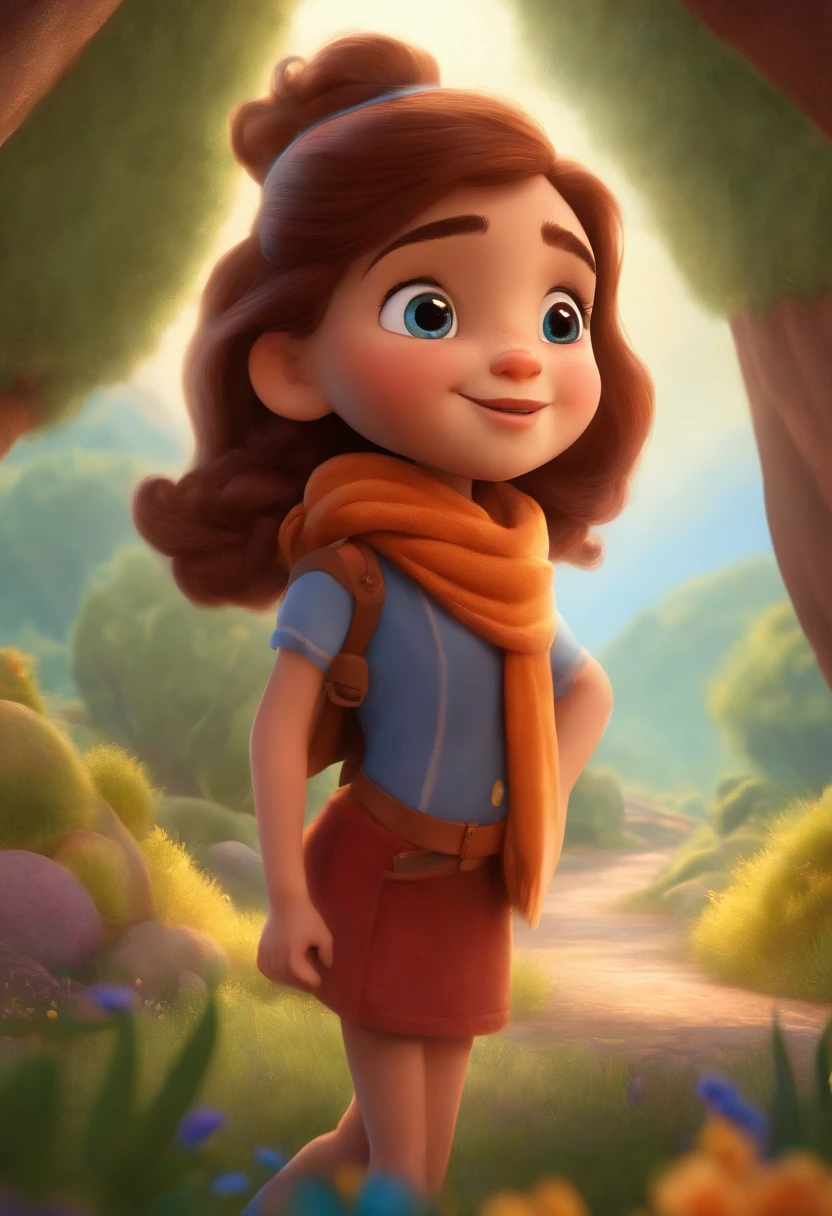 Image of a girl for a story in a YouTube video in Pixar format, She's little allabester, She's the leader of the class, He's outgoing, Brincalhona e risonha e levanta-se para um monte de coisas