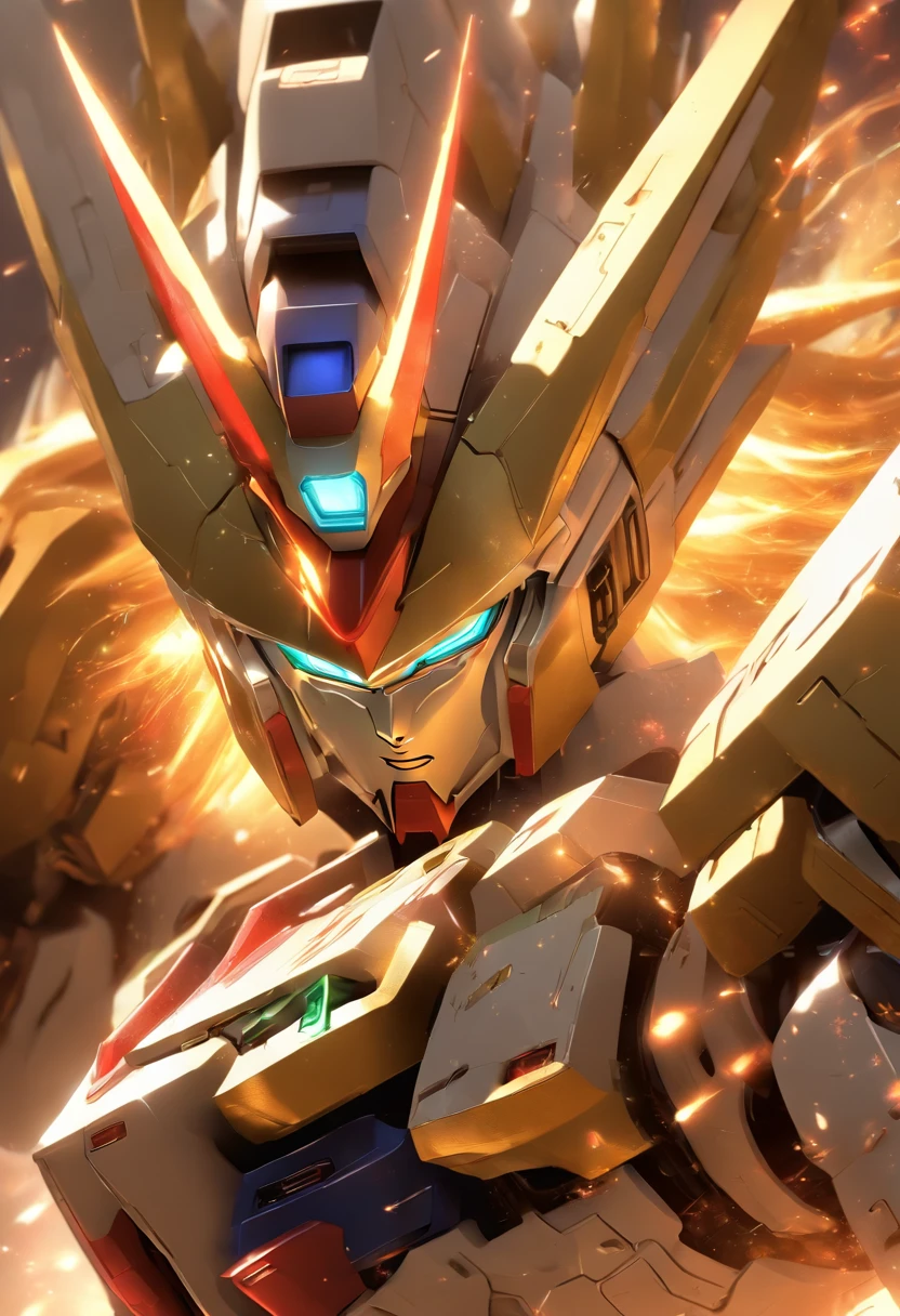 (Pixar style),Gundam Babatos, Model, fighter, Battle Damage , Real Robot,gem、Gold Coins,Small Character Models, Right-to-left light source, Rum Light, Right-to-left light source, realistic proportions, Post Processing, ((Right angle view)), super detail, Realistic, super realistic, Photoreal Display,super power