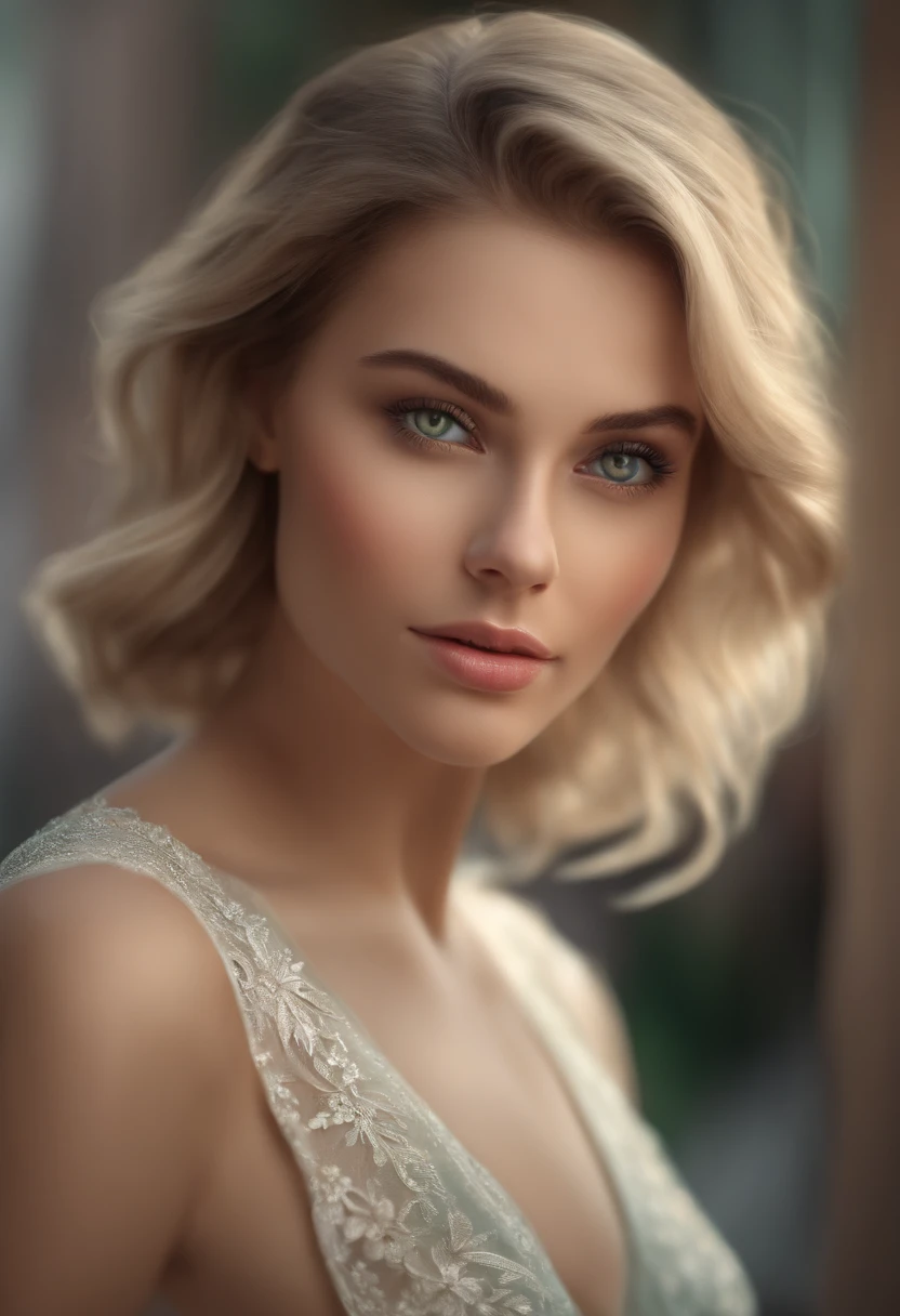 "(best quality, 4k, 8k, high resolution, masterpiece: 1.2), ultra detailed, (realistic, photorealistic, photorealistic: 1.37), girl, 27 years old, beautiful and detailed eyes, beautiful and detailed lips, extremely detailed eyes and face, long eyelashes (portraits: 1.1), medium blonde hair, green eyes, looking at up, challenging expression, stunning beauty, frontal photo, seed 2288927600
