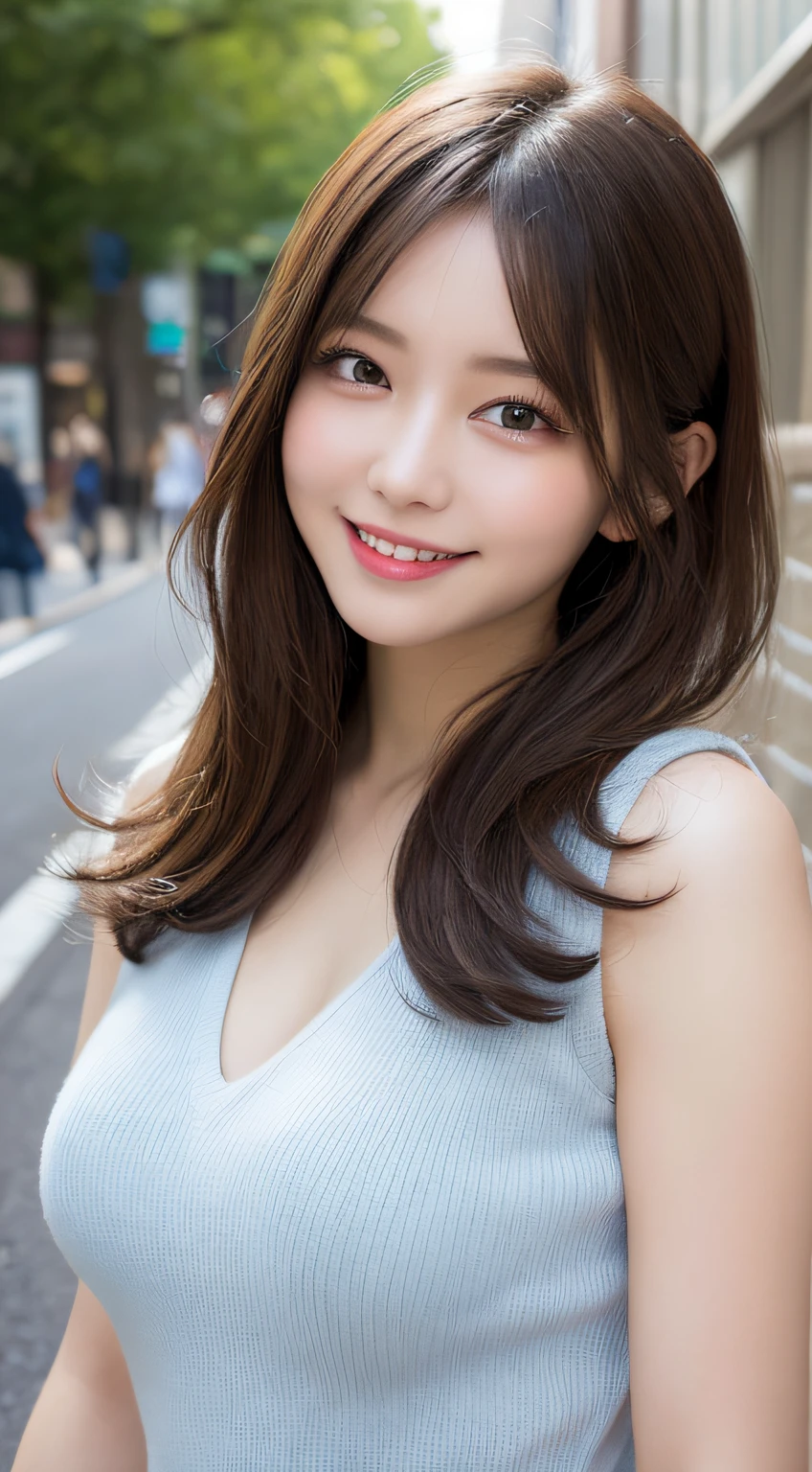 masutepiece, Best Quality, Illustration, Ultra-detailed, finely detail, hight resolution, 8K Wallpaper, Perfect dynamic composition, Beautiful detailed eyes, doress,Medium Hair, Big breasts, Natural Color Lip, Random and sexy poses,Smile,Aoyama Street Walk、20 years girl