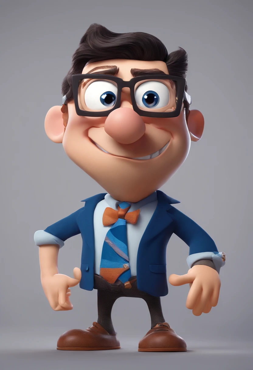 Cartoon character of a man with black glasses and a blue shirt, animation character, Caractere estilizado, animation style rendering, 3D estilizado, Arnold Maya render, 3 d render stylized, toon render keyshot, Personagem 3D, Personagem 3D, 3d rendering stylized, 3 d character render, personagem de desenho animado, Personagem de close up, Pose de personagem, (Estilo Pixar) (master part:1.2) (Bokeh) (best quality) (pele detalhada) (textura detalhada) (8k) (argila) (Cinematic lighting) (foco nítido