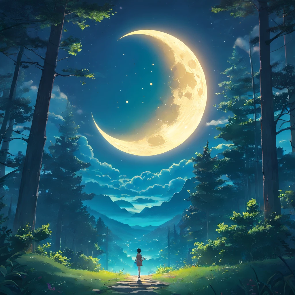 (Moon World), Atmospheric Oliva Lighting, 4k UHD, Dark Atmosphere, Ultra Detailed, Vibrant Color Forest Background, Epic Composition, Octane Rendering, Sharp Focus, High Resolution Isometric-ar 3:2