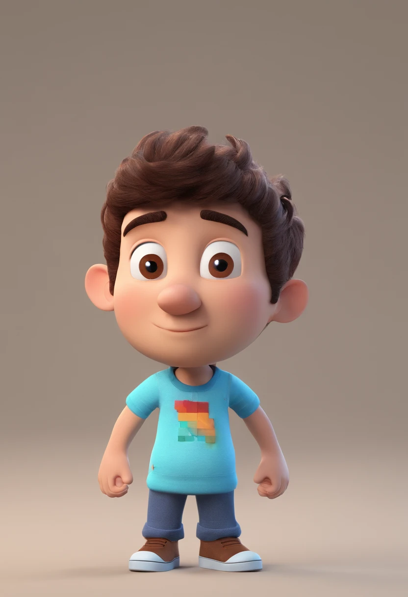 Estilo Pixar: Brown Eyes Man combone on head 27 years old with short dark brown beard