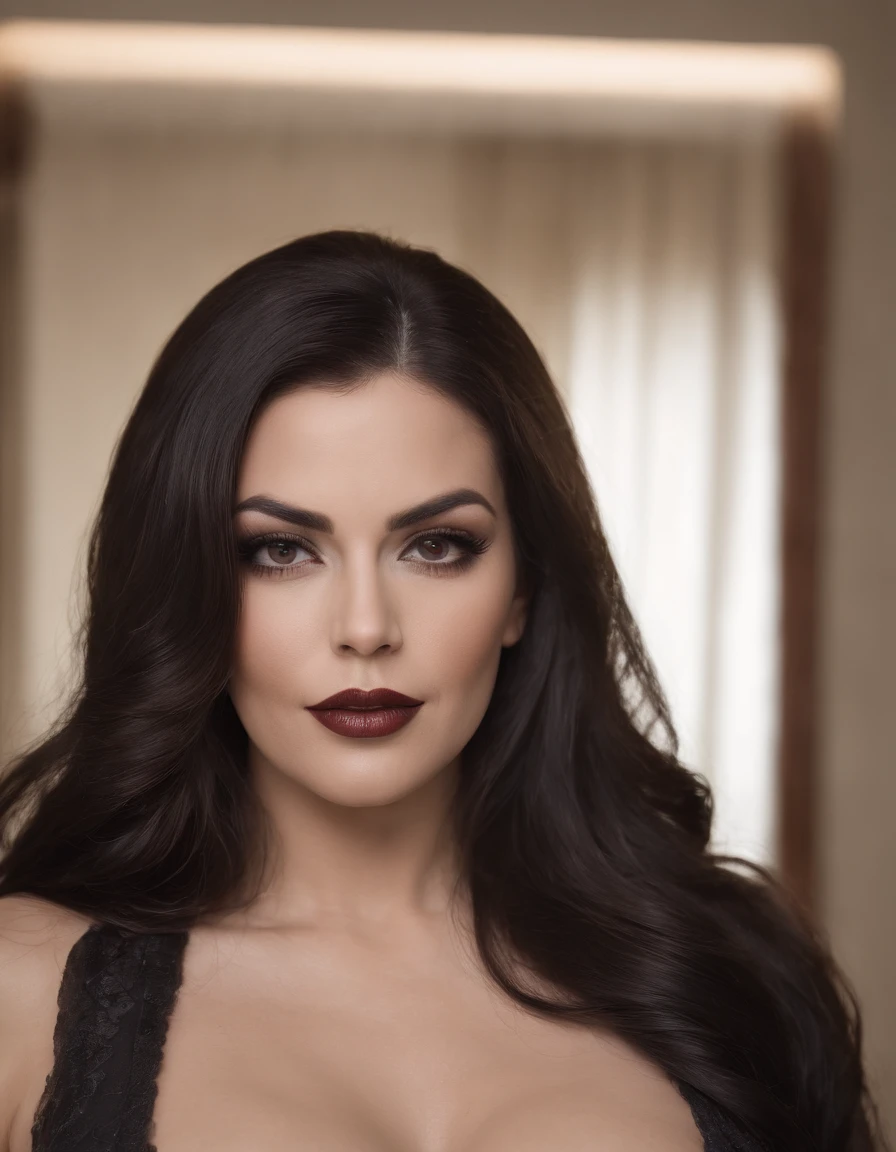 Dominatrix acima de 40 anos,mulher com 60 anos, BBW, rugas, pose for selfie not Instagram, Tattooed with heavy makeup of long black and black hair looking at camera, foto detalhada, lifelike lighting, Pele real de alta qualidade: 1.4, Improved cinematic lighting: 0.9,hiper-realista: 1.4, (soft-lighting: 1.05) figura movimentada,Homem-Imponente, rugas, intimidando a mulher, pose dominante sexy, domination, There are slave-owning rulers, amante, BDSM