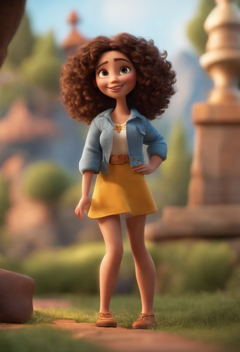 Persomage Curly Hair Brunette Animation Character, Caractere estilizado, animation style rendering, 3D estilizado, Arnold Maya render, 3 d render stylized, toon render keyshot, Personagem 3D, Personagem 3D, 3d rendering stylized, 3 d character render, personagem de desenho animado, Personagem de close up, Pose de personagem,  (Estilo Pixar) (master part:1.2) (Bokeh) (best quality) (pele detalhada) (textura detalhada) (8k) (argila) (Cinematic lighting) (foco nítido
