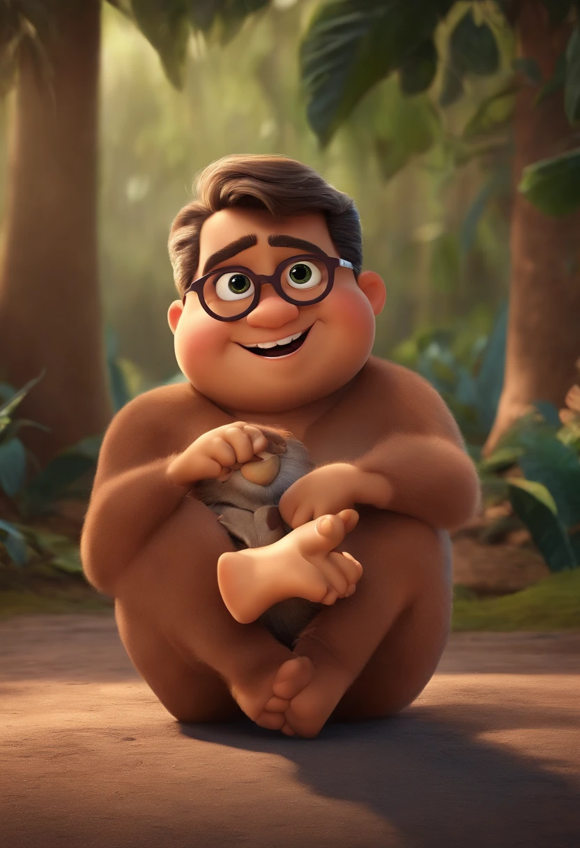um menino magrinho, Toothy and big-headed with a Disney Pixar pair of glasses, escrito "laroque"