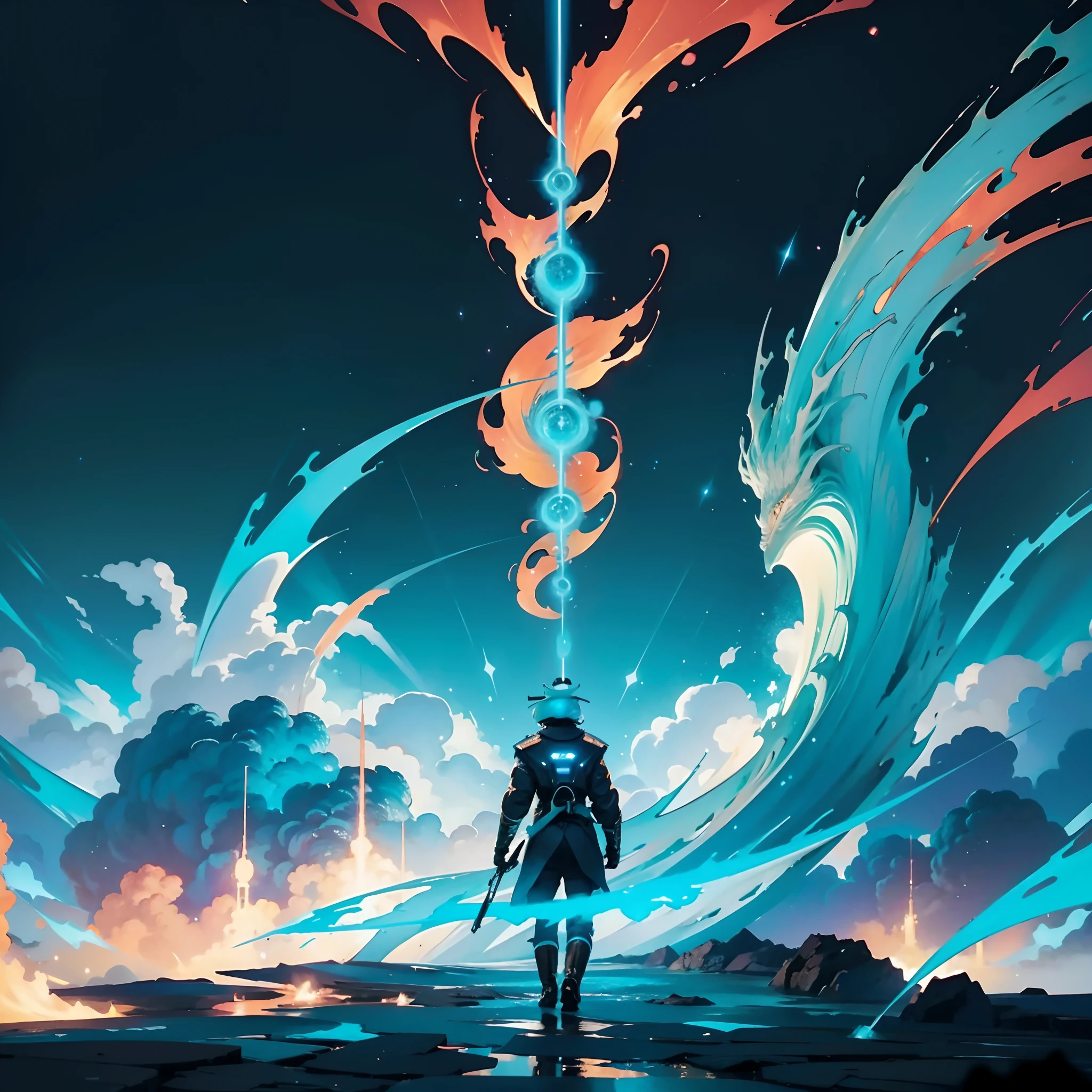 Greatwave，cosmic starry sky，Portrait is dominant
