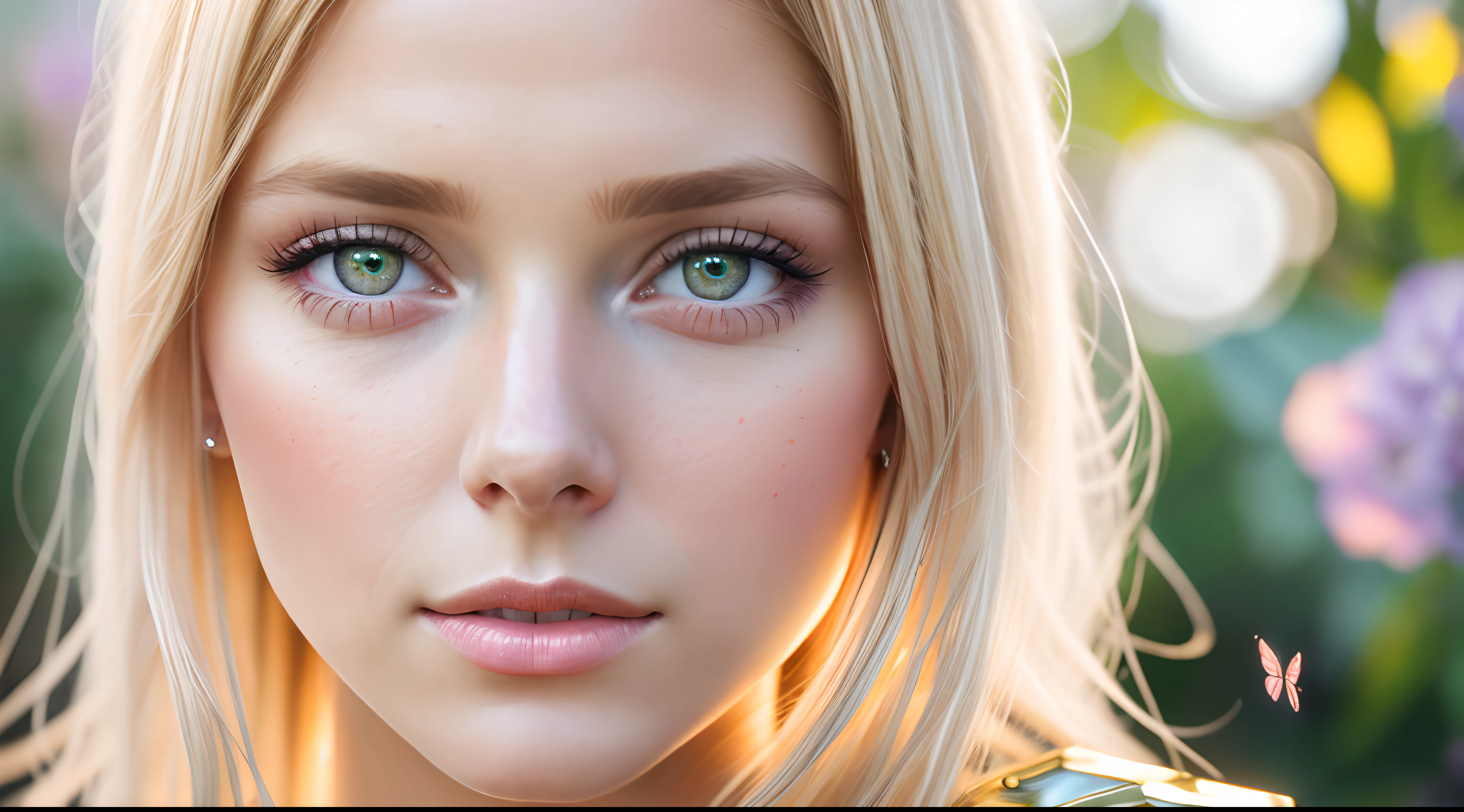 1girl, hair blonde, 8K, HD, realistic, wing butterflies on her face. beautiful highly detailed face. painting by artgerm and greg rutkowski and alphonse mucha, realistic, HD, 8k, dress white, 1980s, beauty face, armor gold, skirt red, ((realism)), extremely high quality RAW photograph, ultra detailed photograph, sharp focus, high resolution, (detailed skin:1,3),high quality, film grain, Fujifilm XT3,Highly Detailed, movie, (Cinematic Photo:1.3) of (Realistic:1.3),(Disgusting:1.3) Photorealism, (Magical Photo:1.3) of (Realistic:1.3), Crystalcore, Bejeweled, ethereal, hyperdetailed fantasy character, Dreamlike, Ethereal Fantasy, Realistic, Fiction, Full-HD, HD, 8K, Soft Lighting, Beautiful Lighting,Highly Detailed,Highly Detailed,(Photorealism:1.3), (1girl:0.999), (blonde_hair:0.790), (eyelashes:0.609), (face:0.631)