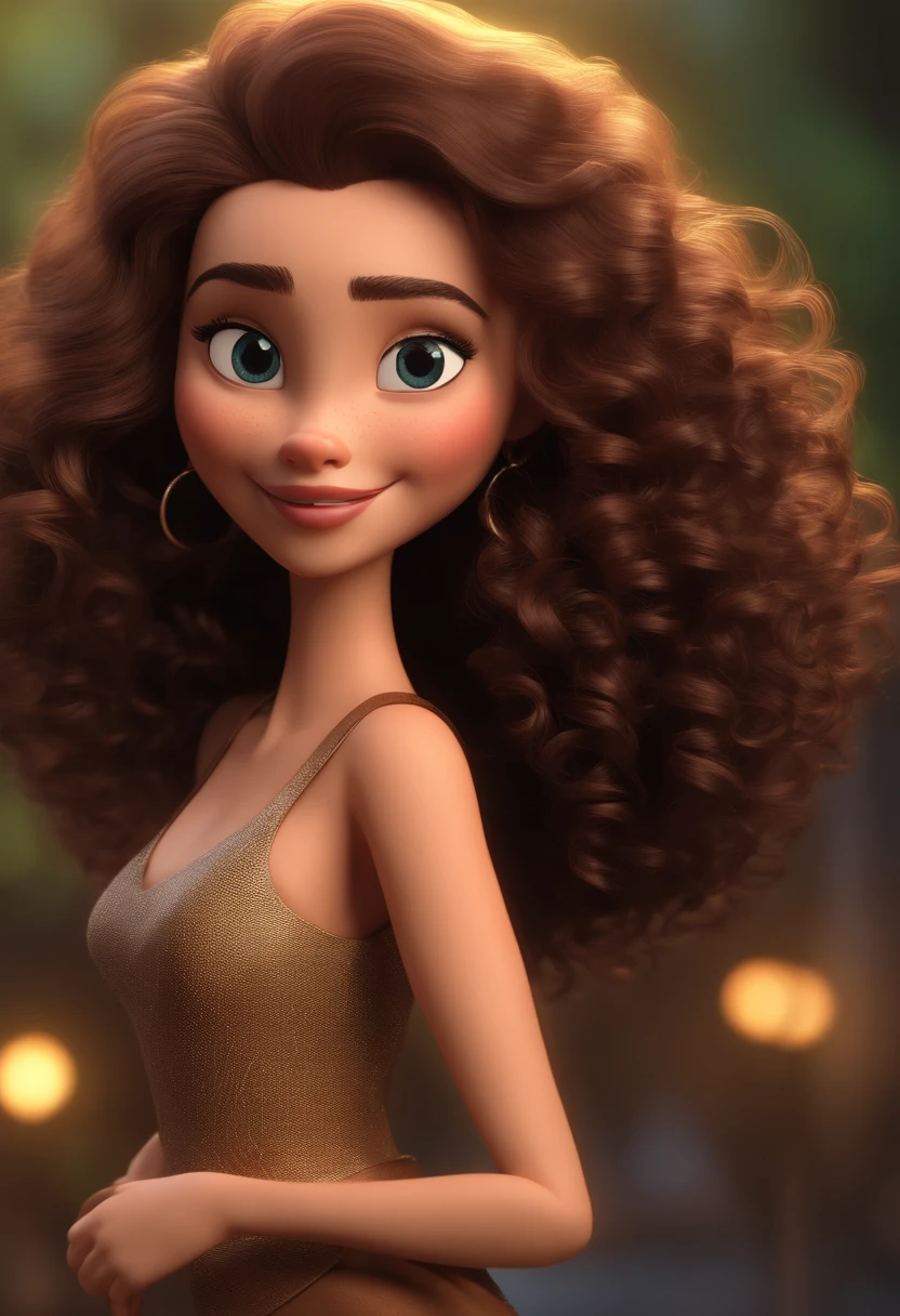 Persomage Curly Hair Brunette Animation Character, Caractere estilizado, animation style rendering, 3D estilizado, Arnold Maya render, 3 d render stylized, toon render keyshot, Personagem 3D, Personagem 3D, 3d rendering stylized, 3 d character render, personagem de desenho animado, Personagem de close up, Pose de personagem, (Estilo Pixar) (master part:1.2) (Bokeh) (best quality) (pele detalhada) (textura detalhada) (8k) (argila) (Cinematic lighting) (foco nítido