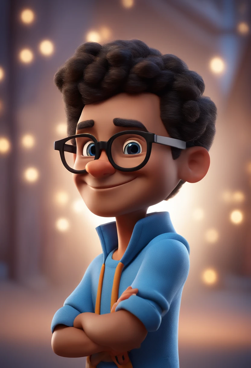 Cartoon character of a man with black glasses and a blue shirt, animation character, Caractere estilizado, animation style rendering, 3D estilizado, Arnold Maya render, 3 d render stylized, toon render keyshot, Personagem 3D, Personagem 3D, 3d rendering stylized, 3 d character render, personagem de desenho animado, Personagem de close up, Pose de personagem, (Estilo Pixar) (master part:1.2) (Bokeh) (best quality) (pele detalhada) (textura detalhada) (8k) (argila) (Cinematic lighting) (foco nítido