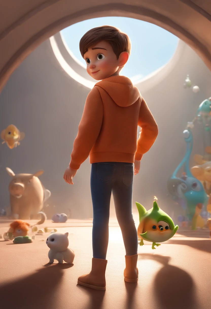 a happy cute standing short hair, vestindo uma fantasia espacial, , fundo branco, barnet, Tom, Estilo Pixar, ....3d, desenhos animados, rosto detalhado, asymmetrical 16k