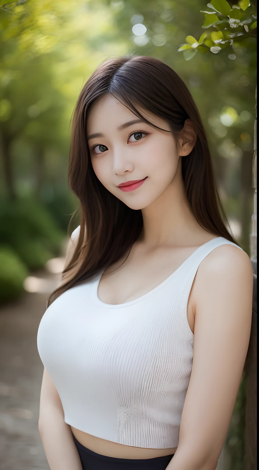1girl、Crowd Street、natural soft light、top-quality、​masterpiece、realisitic、extremely delicate and beautiful、A highly detailed、CG、unity、8k壁纸、astonishing、Attention to detail、​masterpiece、top-quality、Official Art、Highly detailed CG Unity 8k wallpaper、Ridiculous、Incredibly ridiculous、huge filesize、ultra-detailliert、hight resolution、ighly detailed、a beautiful detailed girl、extremely detailed eye and face、beatiful detailed eyes、（RAW Photography、top-quality）、（realisitic、Photorealsitic：1.3） 、Lights on the face、full bodyesbian、FULL BODYSHOT、Hands remove from the composition,Tight shirt、High-waisted pencil skirt、((Triangle face))、(Light brown hair:1)、Long Layer Hair、(( (small tits))), ((Delusional milk)), (J-POP Idol), (Charming Monkey), bangss, ((Wall background)), Blank wall, skiny, ((the pose)), (a smile), happiness,looking at the viewers、Facing the front、red-lips、tshirts