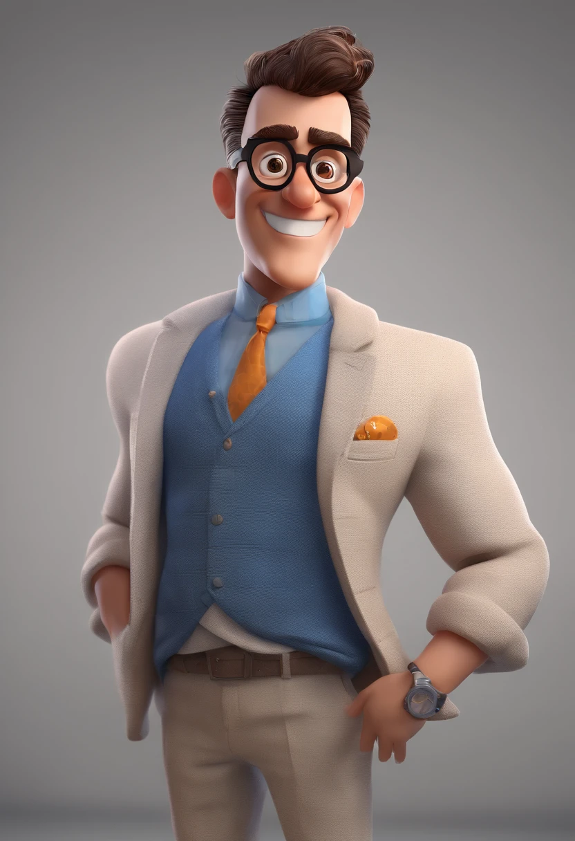 Cartoon character of a man with black glasses and a blue shirt, animation character, Caractere estilizado, animation style rendering, 3D estilizado, Arnold Maya render, 3 d render stylized, toon render keyshot, Personagem 3D, Personagem 3D, 3d rendering stylized, 3 d character render, personagem de desenho animado, Personagem de close up, Pose de personagem,  (Estilo Pixar) (master part:1.2) (Bokeh) (best quality) (pele detalhada) (textura detalhada) (8k) (argila) (Cinematic lighting) (foco nítido