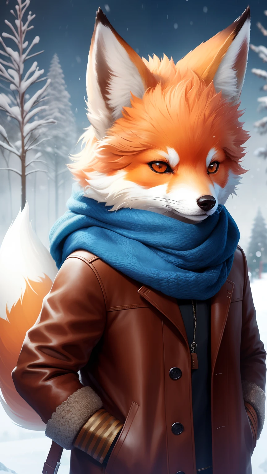 style-nebmagic, Portrait of a round fluffy cute fox with a scarf by Style-SylvaMagic in the snow, Author：by Ismail Inceoglu, Gazelle, James Jean, Anton Fadeev and Yoshitaka Amano, Crazy details, 8K resolution, Digital Art, Popular on ArtStationH, Bright color, chibiStyle, tmasterpiece, Lovely, Friendly, Lovely