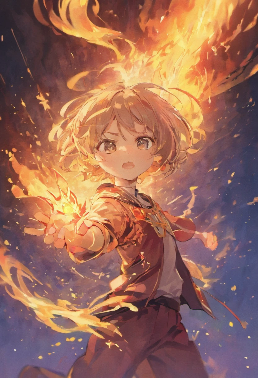 Handsome little girl，He was covered in incantations，Unleashes a fierce flame that burns everything around it