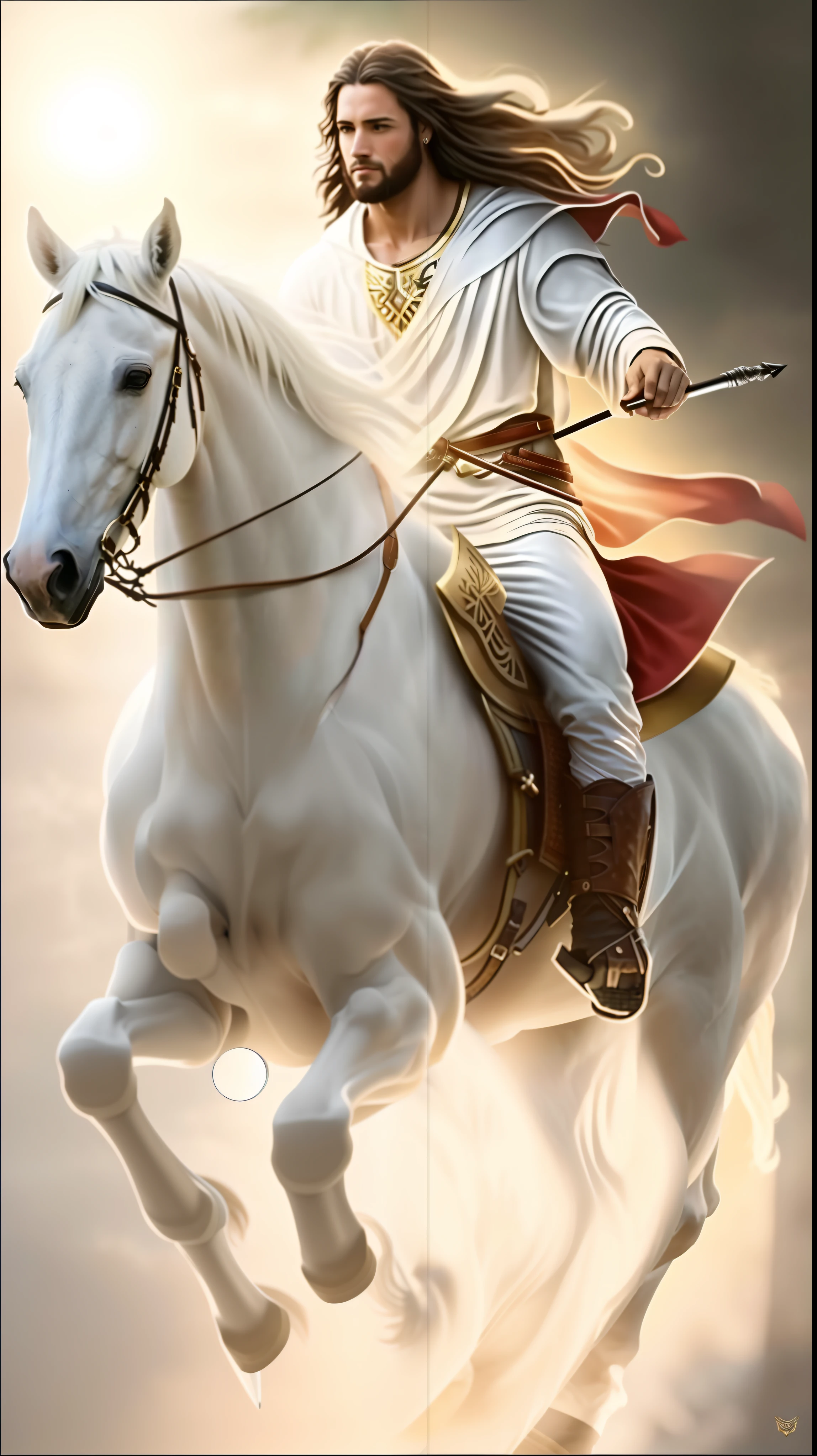 Image of Jesus riding a white horse with a spear, um cavalo todo branco, Cavalo Guerreiro, Credo do Assassino, 👰 🏇 ❌ 🍃, paper awesome wallpaper, Imagem absolutamente excepcional, cavaleiro, andar a cavalo, Beautiful image, Credo dos Assassinos, Em Assassin's Creed 3, Assasina, cavalo branco, foto de perfil, 🐎🍑, cavalo Michael