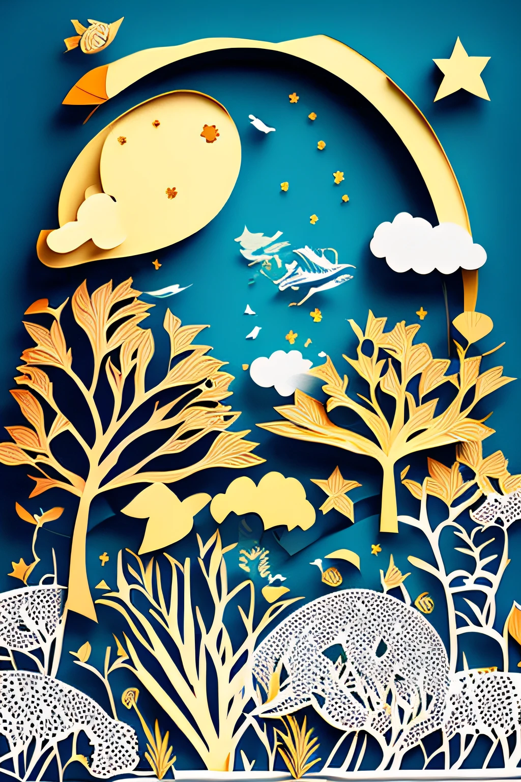 Cut-out illustration,Shallow bulges,carton,starrysky,A5 size,Velvet texture,Milky white vertical line on the right side,Positive perspective,Transparent background