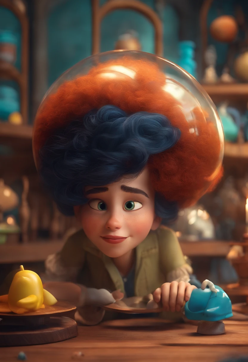 A Dream Architect Inspired by Pixar Animation, de perto. Facial expressions are captivating, com um toque de irrealidade.