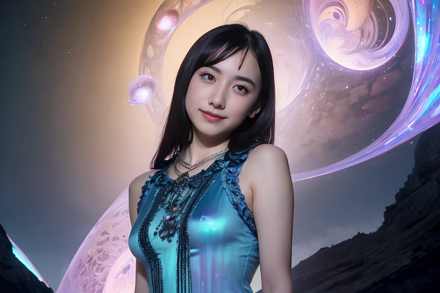 (Two beautiful teenage italian girls:1.6), Close friends, (They are hugging each other:1.2), Kiss her cheek or chest,(Detailed iridescent bodysuit with beautiful fractal or marble design:1.5), Incredible and spectacular scenes, ((High quality)), ((Detailed)), ((Fantasy)), Blue Plasma Brain, Green Plasma Body, Vulgarity, beutiful breast,  obscenity, (Lewd smile:1.2), coarse, Obscene, mean, (raunchy:1.2), (Immoral:1.2), Lachish, (small breasts with beautiful raised pink areolas:1.5), (Cameltoe), (Expression of ecstasy:1.2), Photorealistic, Official art, unity 8k wall paper, 8K Portrait, Best Quality, Very high resolution, (Incredibly beautiful nature background:1.6), (18 years old:1.5), (Sexy and glamorous:1.1), (A coquettish expression:1.6), (seductively smiling:1.6), (Full body), (erotic posing:1.6), (Model Posing:1.6), Beautiful seductive face, Portrait, (Thick eyebrows:1.4), (Big scarlet eyes:1.2), Beautiful eyes with fine symmetry, (Ultra detailed eyes:1.4), (High resolution blue eyes:1.1), Intimate face, (ultra detailed skin texture:1.4), White skin, pale skin, Perfect ???????, Thin, (Beautiful toned body:1.5), Hair Bow, (Moist skin:1.2), No makeup, (dark circles:1.1), Good anatomy, Focus Face, good-looking, (Emilia Clark:0.6) (Emma watson:0.3),(Jennifer Connelly:0.4), (sensual face:1.5), Elegant face, Nice, Dolce,  (Around her neck is a simple necklace of exquisite workmanship), (Bioluminescence with brilliant brilliance:1.4), (Luminous magic circle:1.5), Ruins of an ancient castle, Shining majestic cloud masses and sky, lightning bolt, Epic Realistic, (Greg Rutkowski:0.8), (teal and orange:0.4), (Art Station:1.5), Cinematic, (nffsw:1.5),  Hyper Detailed, Dramatic light, (Intricate details:1.1), Beautiful black hair,　(Wearing a gauntlet with a dense and very beautiful design decorated with jewels:1.1), small chest