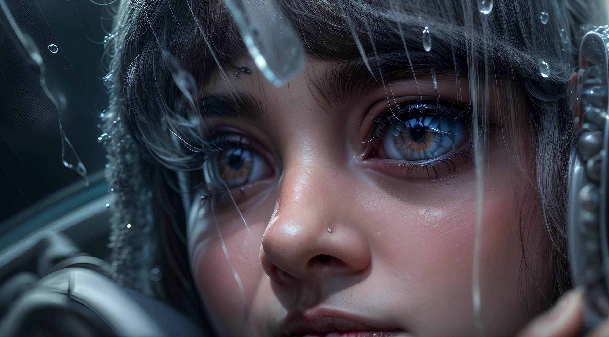 High details, best quality, 16k, RAW, [best detailed], masterpiece, best quality, (extremely detailed), A photorealistic portrait of a girl in a car, her expression intense as she listens to a song from her past. Raindrops streak across the windshield, creating a sense of urgency and nostalgia. The vivid details of the image bring the scene to life, allowing the viewer to feel a part of the moment. rules of photography, ample headroom, dynamic pose, perfect illustration, high detail, ultra high quality, high resolution, 16k resolution, ultra hd pictures, ultra realistic, clear details, realistic detail, ultra high definition