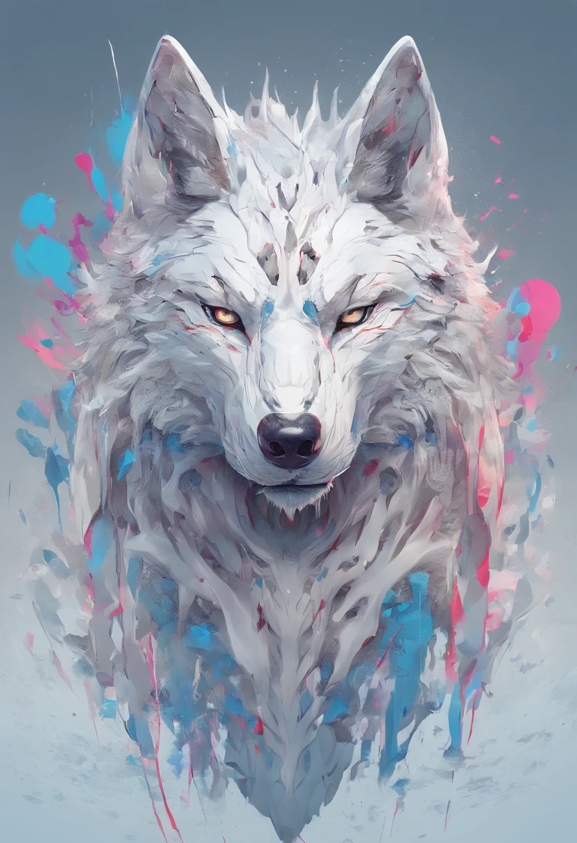Splash art, a wolf head, ((white background)), piercing eyes, epic Instagram, artstation, splash style of colorful paint, contour, hyperdetailed intricately detailed , unreal engine, fantastical, intricate detail, splash screen, complementary colors, fantasy concept art, 8k resolution, deviantart masterpiece, oil painting, heavy strokes, paint dripping, splash arts