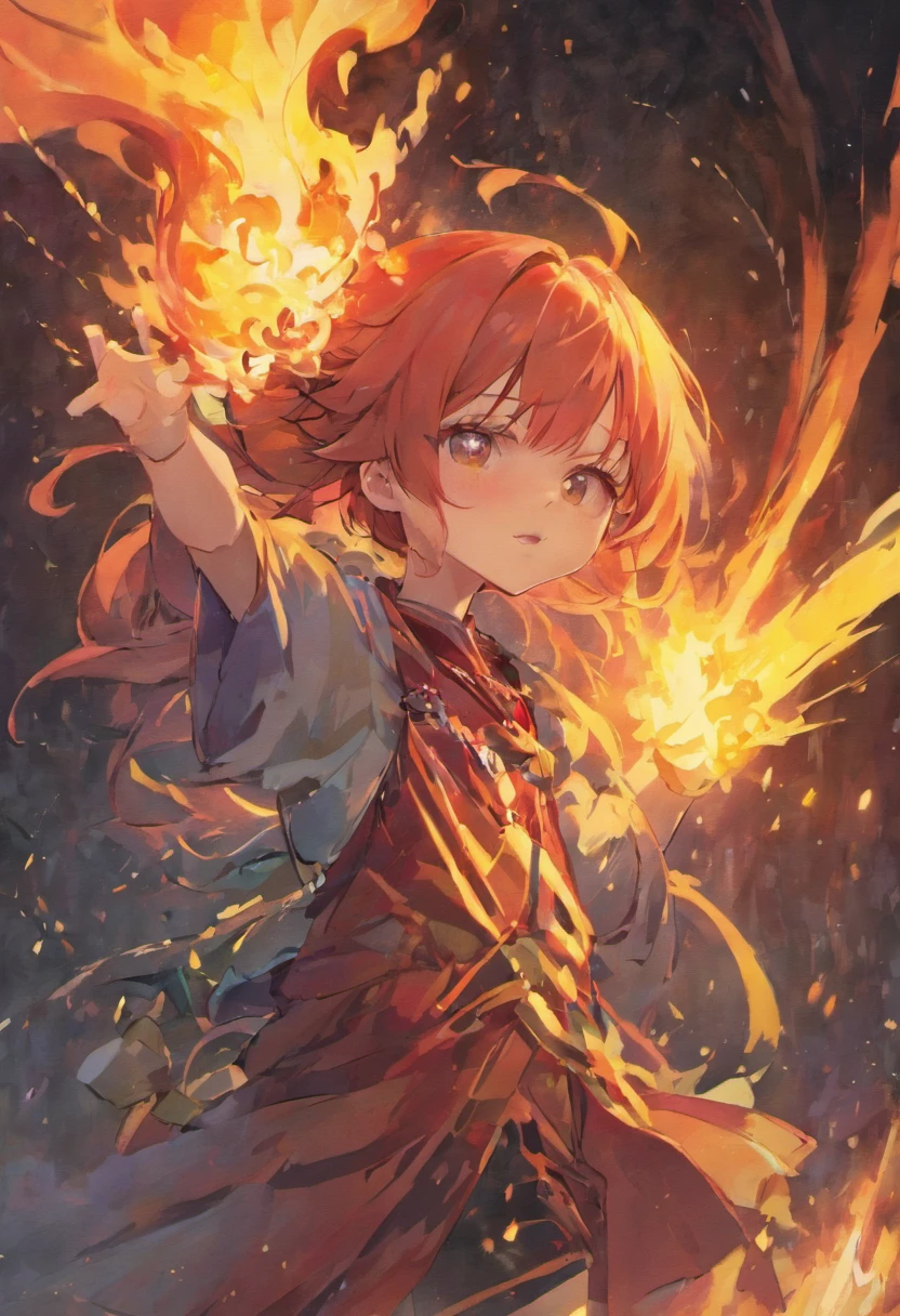 Handsome girl,There are red tattoos on the body,Unleashes a fierce flame that burns everything around it
