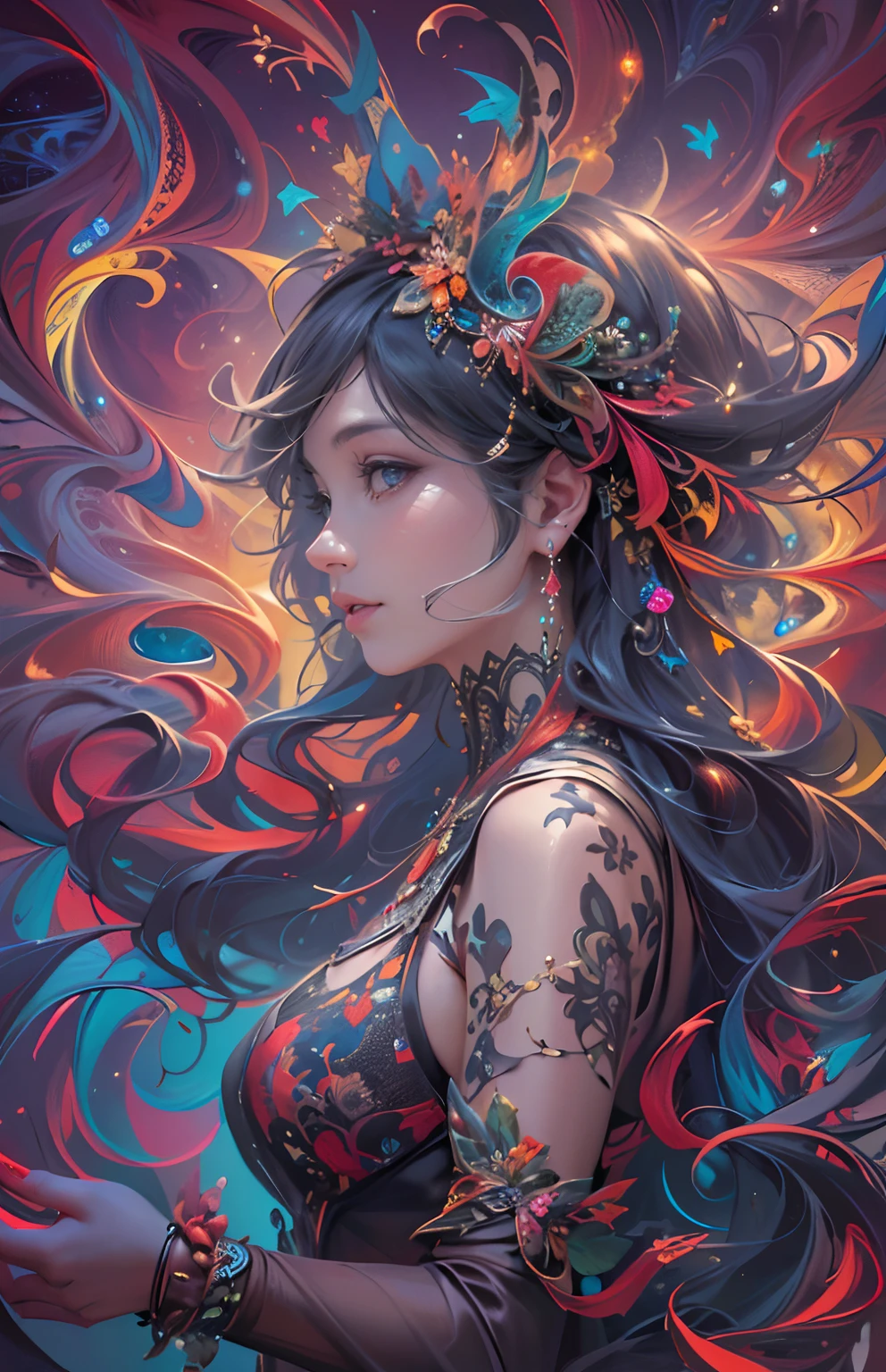 (masterpiece, top quality, best quality, official art, beautiful and aesthetic:1.2), (1girl), extreme detailed,(fractal art:1.3),colorful,highest detailed