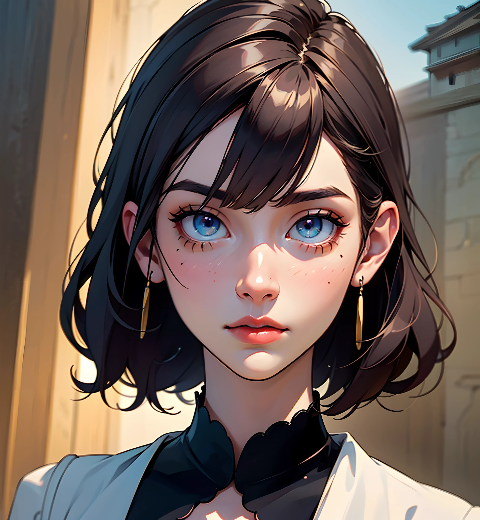 (best quality,4k,8k,highres,masterpiece:1.2),ultra-detailed,realistic:1.37,anime,portrait,beautiful detailed eyes,beautiful detailed lips,extremely detailed face,longeyelashes,vivid colors,stunning hair,expressive emotions,cafe scene setting,soft lighting,waist-length hair,breathtaking background,delicate facial features,lively expression,fine clothing,fine dining scenery,meticulous shading.