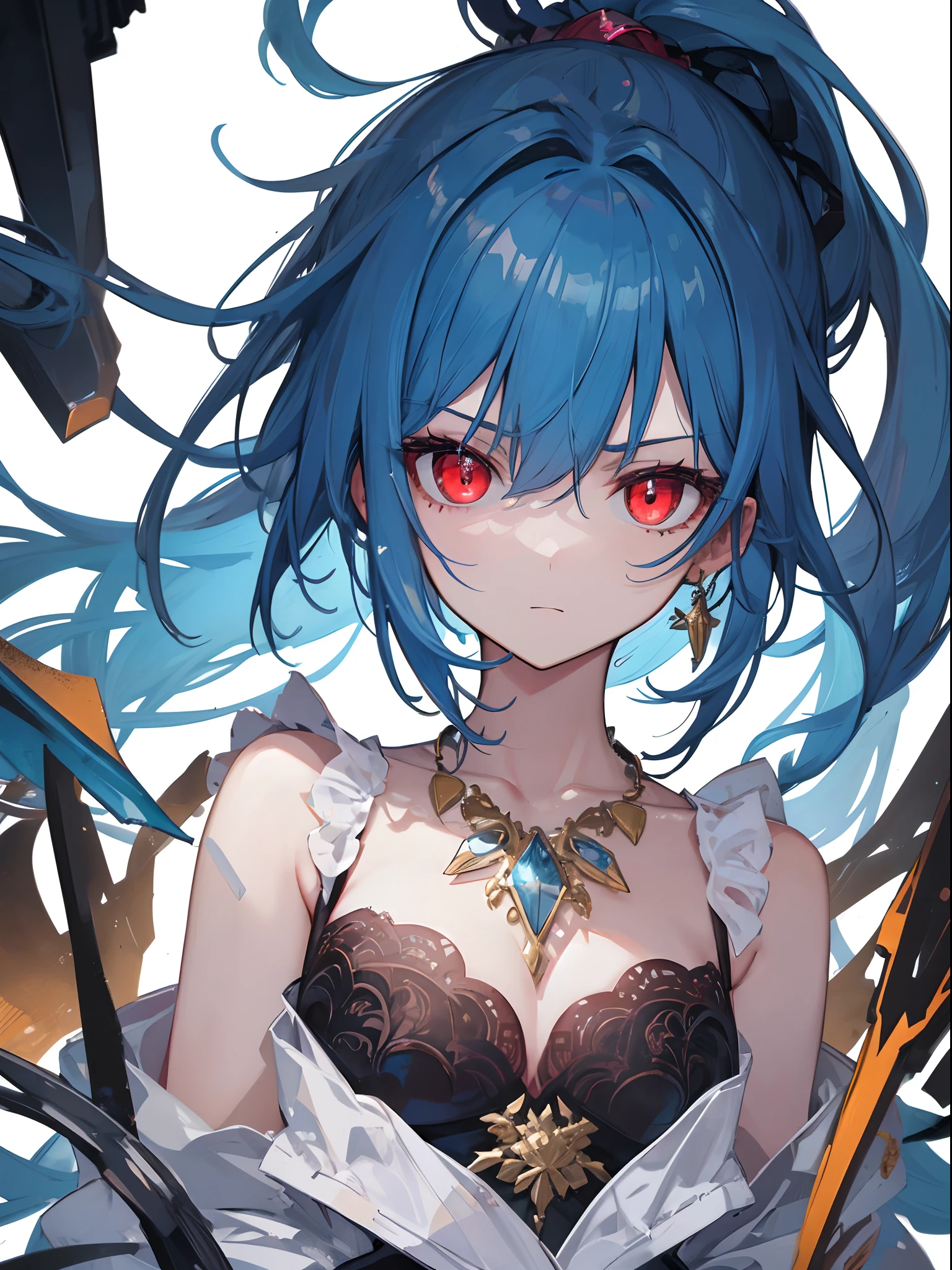 high quality, High resolution, beautiful, detailed, nsfw, woman, 独奏, Blue-violet hair, Mid-length hair, Purple eyes, slim, blush, Mischievous(Sexual), Blood, 吸Blood鬼, Torn Dress, (sexy), Wet, night, Dark fantasy, mysterious, complicated,