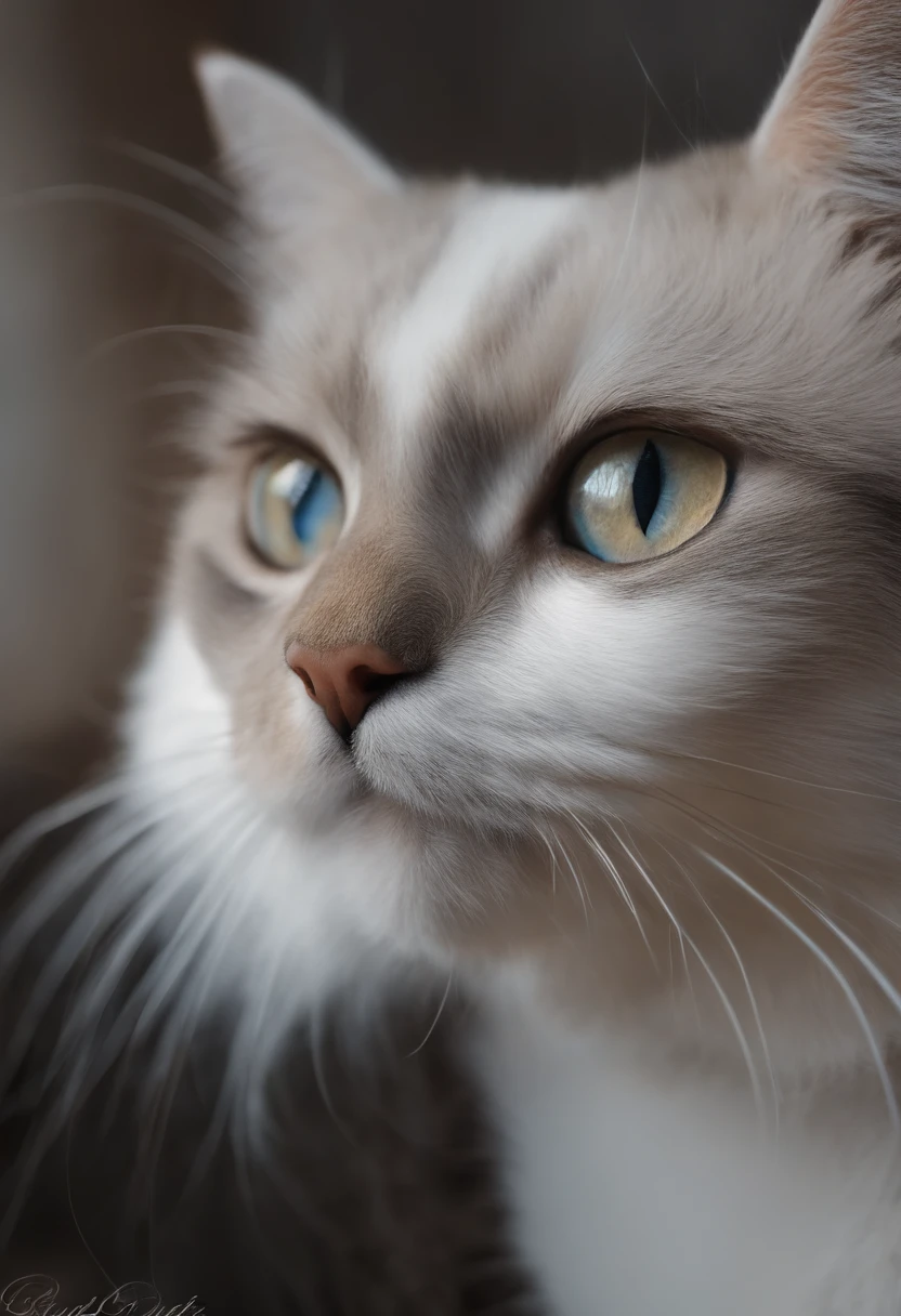 American short cat，Realisticstyle，Gray and white hair，Big eyes，blue colored eyes