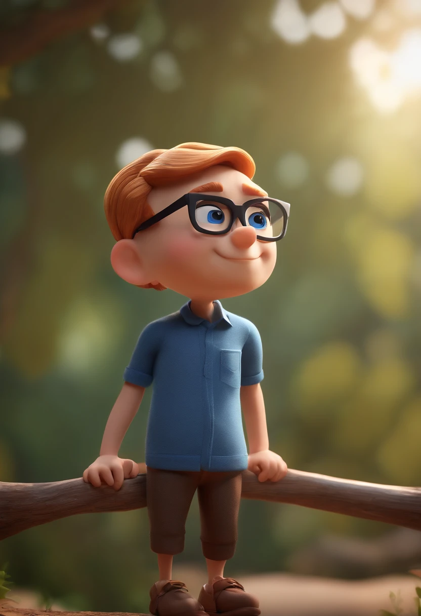 Cartoon character of a man wearing black glasses and a blue shirt, um personagem animado, Caractere estilizado, animation style rendering, 3D estilizado, Arnold Maya render, 3 d render stylized, toon render keyshot, Personagem 3D, Personagem 3D, 3d rendering stylized, 3 d character render, personagem de desenho animado, Personagem de close up, Pose de personagem, (Estilo Pixar) (master part:1.2) (Bokeh) (best quality) (pele detalhada) (textura detalhada) (8k) (argila) (Cinematic lighting) (foco nítido,Senta e vaza a parte superior do corpo