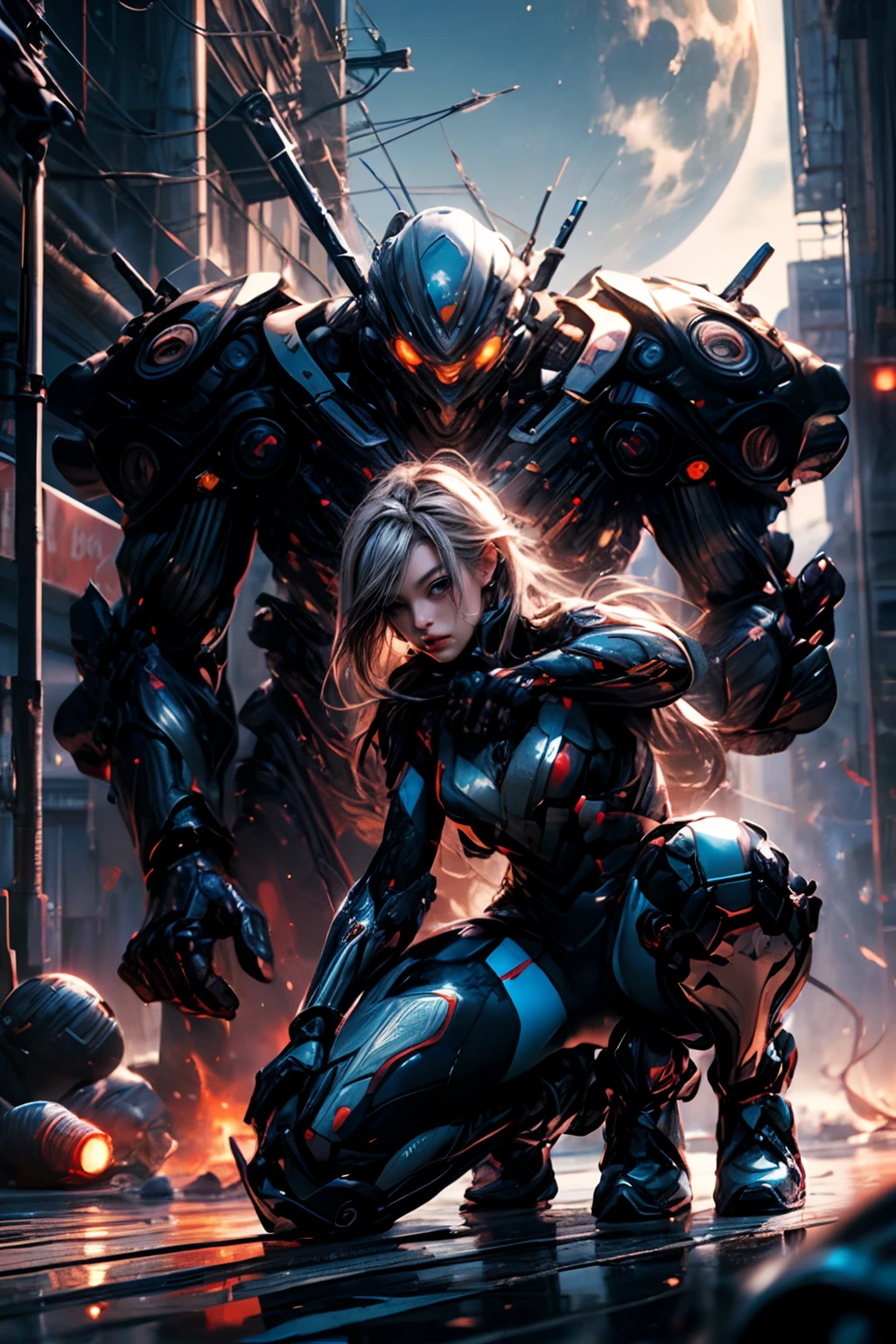 Bionic cyborg, Cowboy Woman,faceless mask,beautiful angle,dynamic pose,holding a big revolver,saturated color,comics,Drawing with colored pencils.