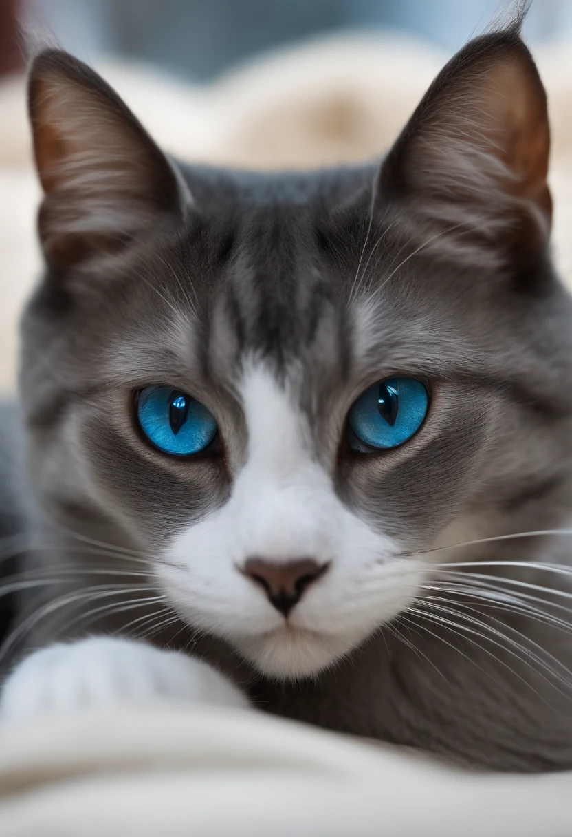 American short cat，Realisticstyle，Silver gradation，blue colored eyes，super adorable，Moe